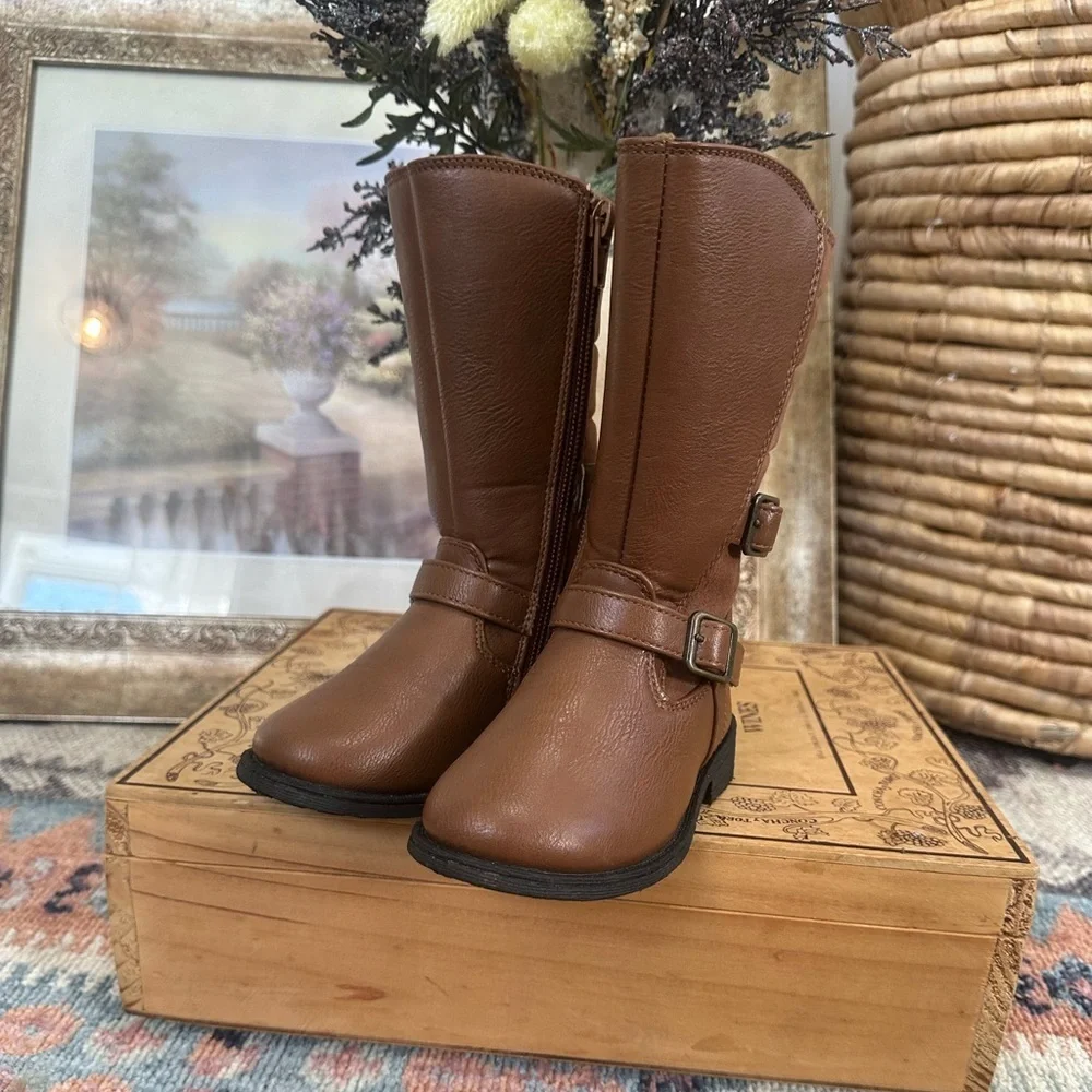 Rachel Toddler Girl Knee High Boots Brown Lil Katerina Side Zip Boots Size 8